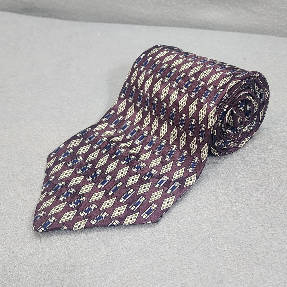 Talbott Studio Necktie Purple Geometric Diamond Silk Hand Sewn Mens OS